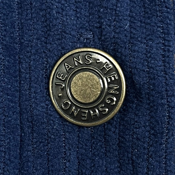 Hengsheng Jeans Corduroy-Look Pullover Shirt L-XL Blue Long Sleeve Elbow Patches - Picture 5 of 9